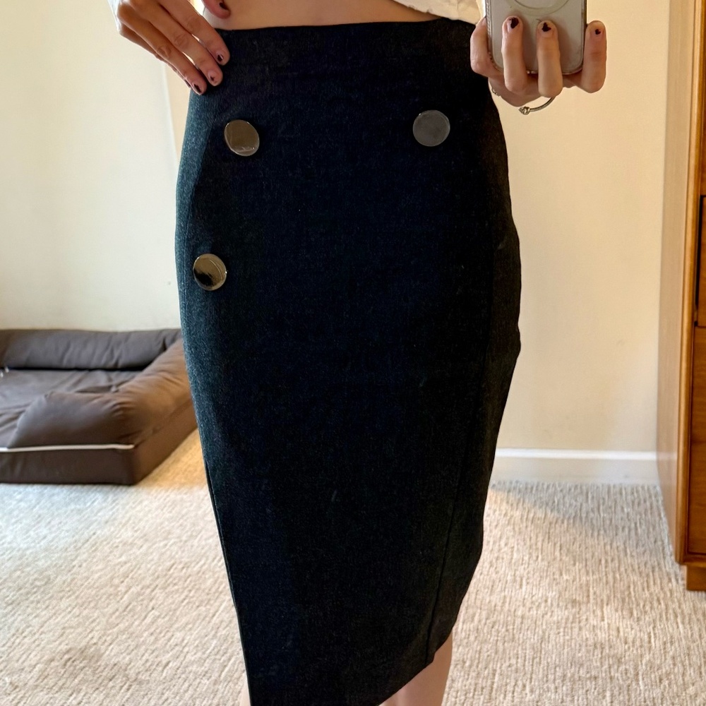 Altuzarra Charcoal Pencil Skirt with Metal Button Details